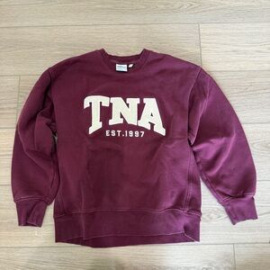 Aritzia TNA Maroon Crewneck Sweatshirt with Cream Logo